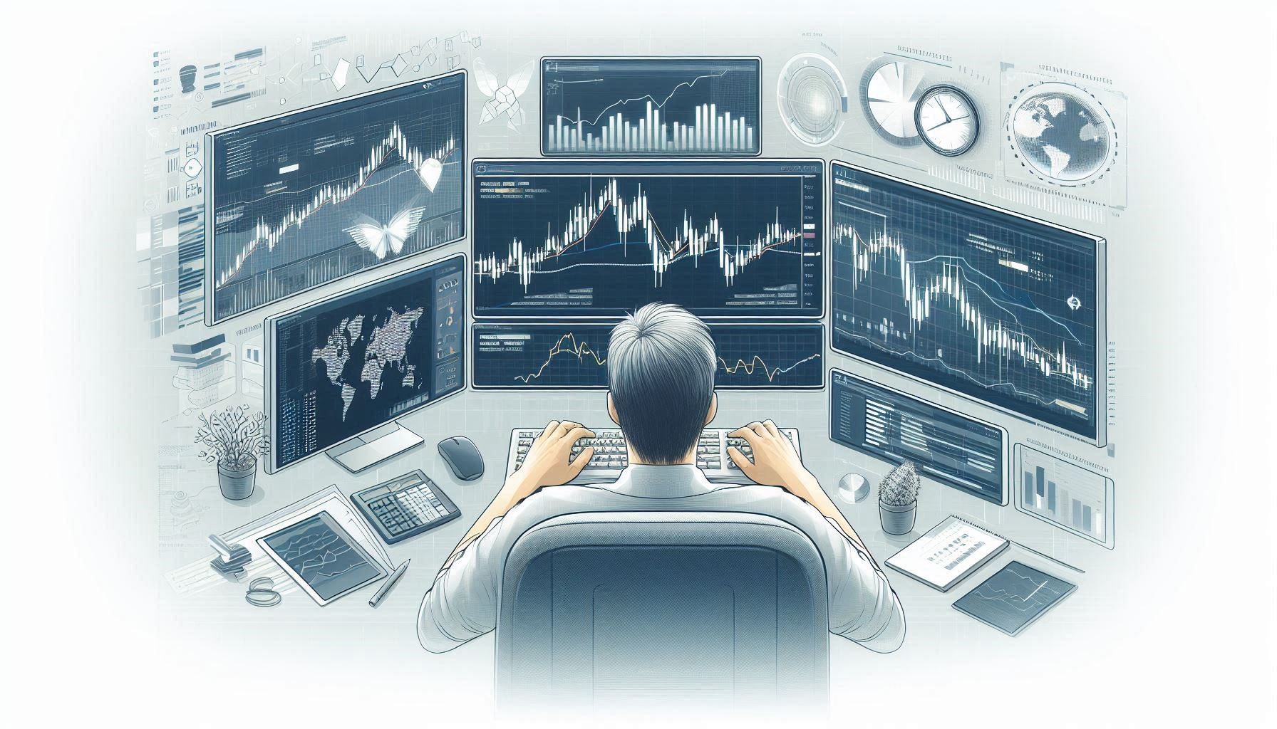 A person looking at multiple screens