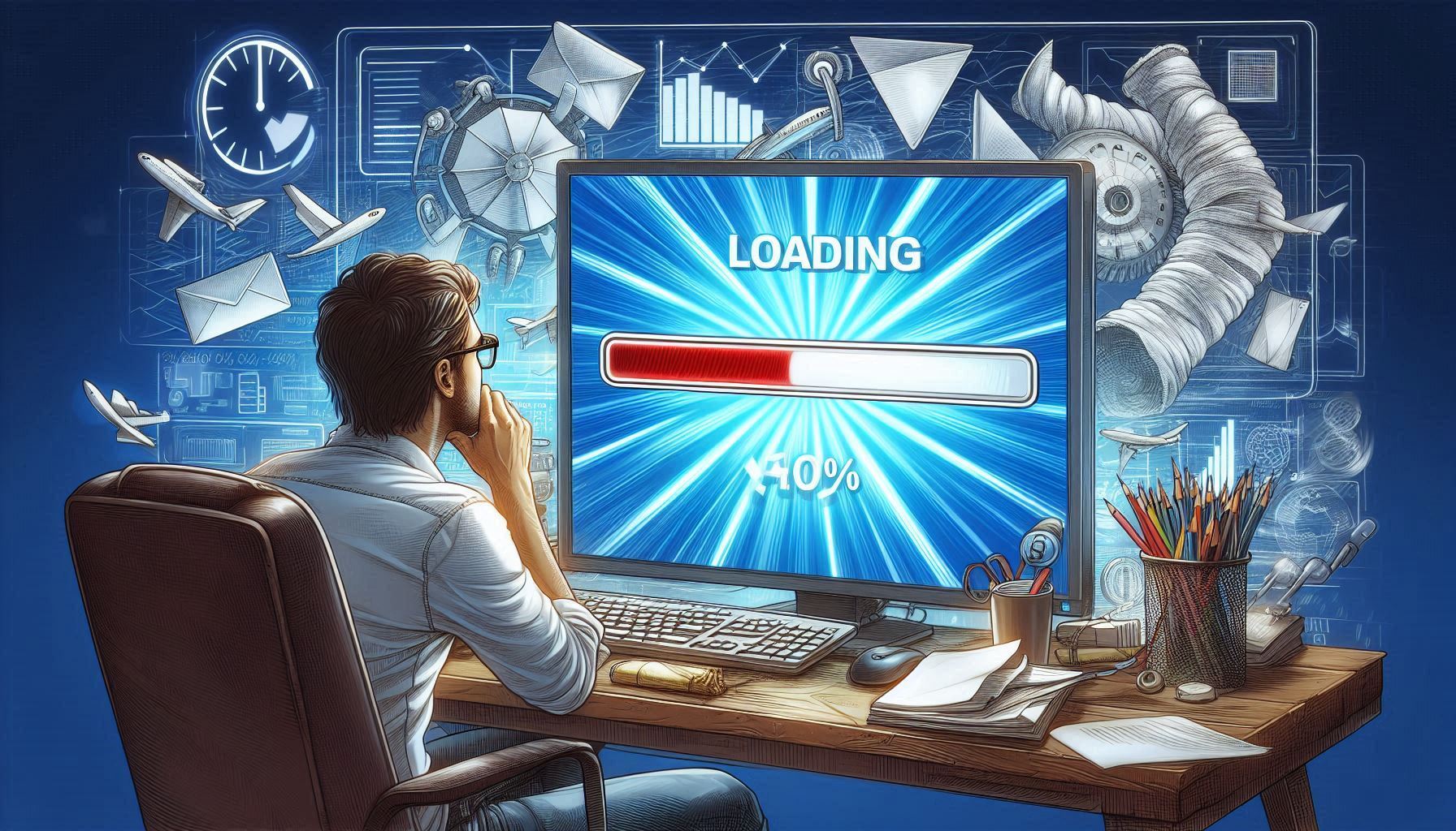 A person looking at a loading screen which is half complete