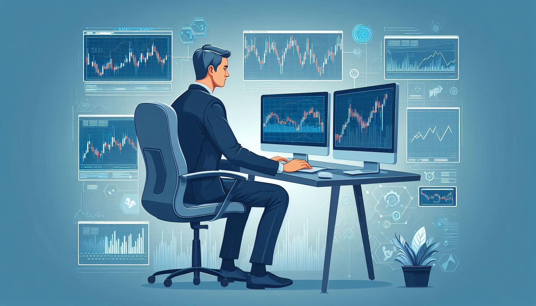 A person sitting and working on algo trading strategies
