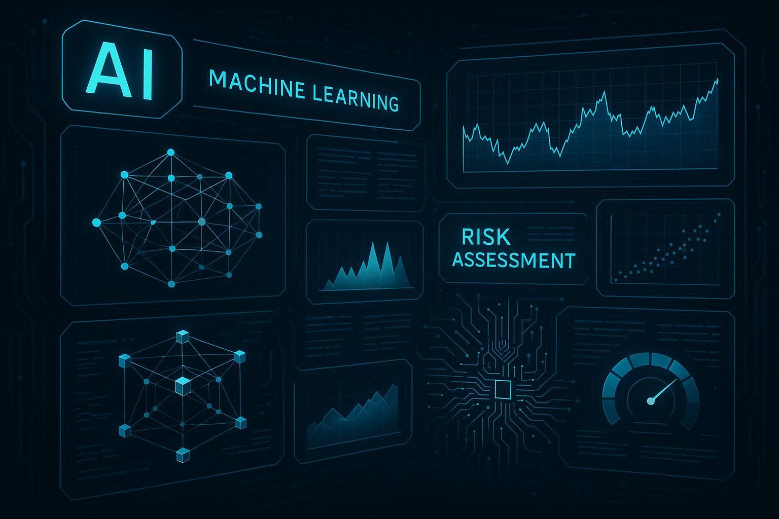 Multiple screens displaying risk using AI
