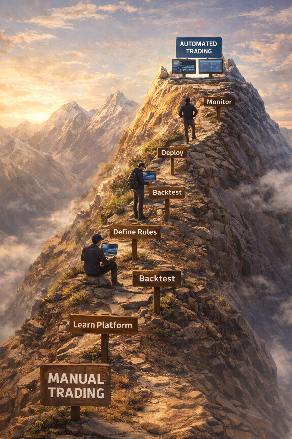 Traders walking on top of hill