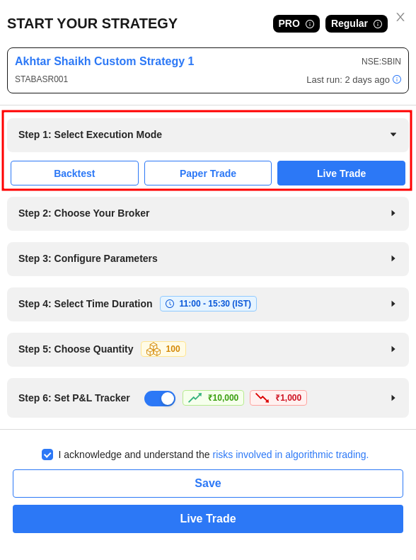 Execution Modal